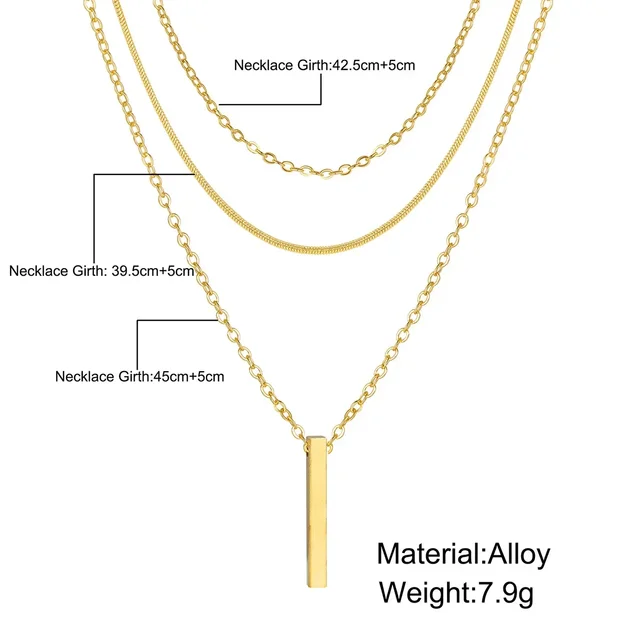 Collier empilable à trois couches en argent Sterling 925 pour femmes, pendentif à bande Simple, étanche, hypoallergénique, chaîne de clavicule, bijoux