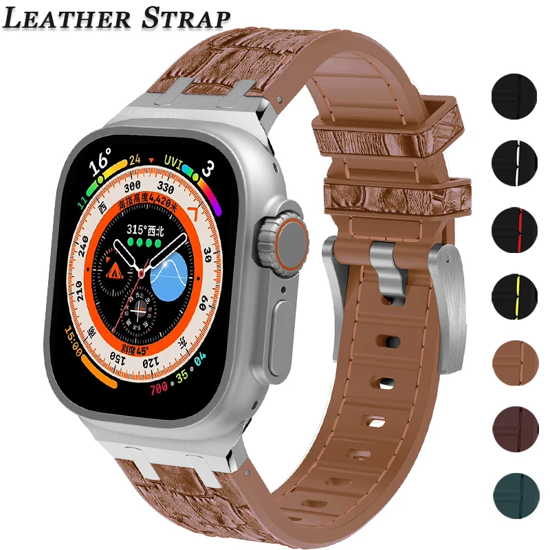 

Genuine Leather Strap for Apple Watch Band Ultra 2 49mm 44mm 42mm 45 41mm Business Bracelet for IWatch Series 9 8 7 6 5 4 SE