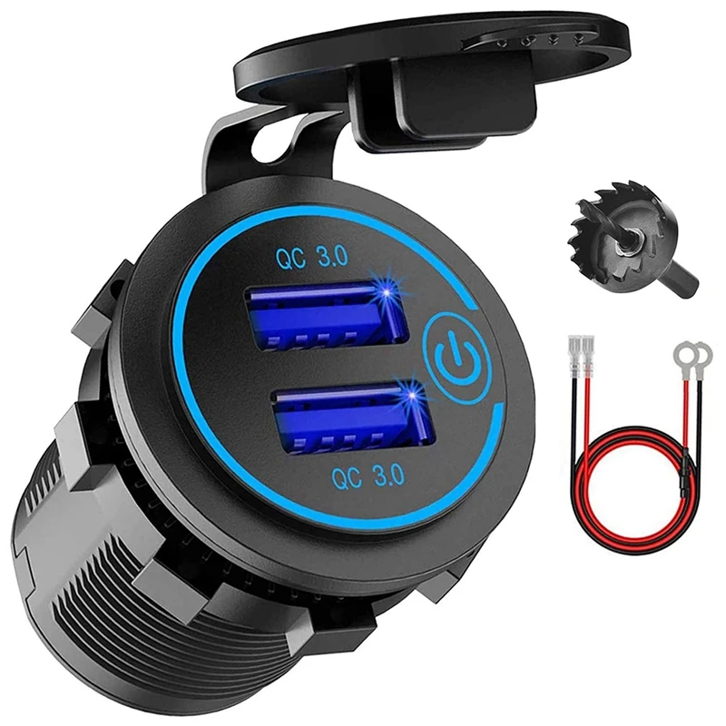 

6X 12V USB Outlet,Dual QC 3.0 USB Car Charger With Switch, 36W USB Waterproof Power Outlet Charger(With 1.1Inch Puncher)