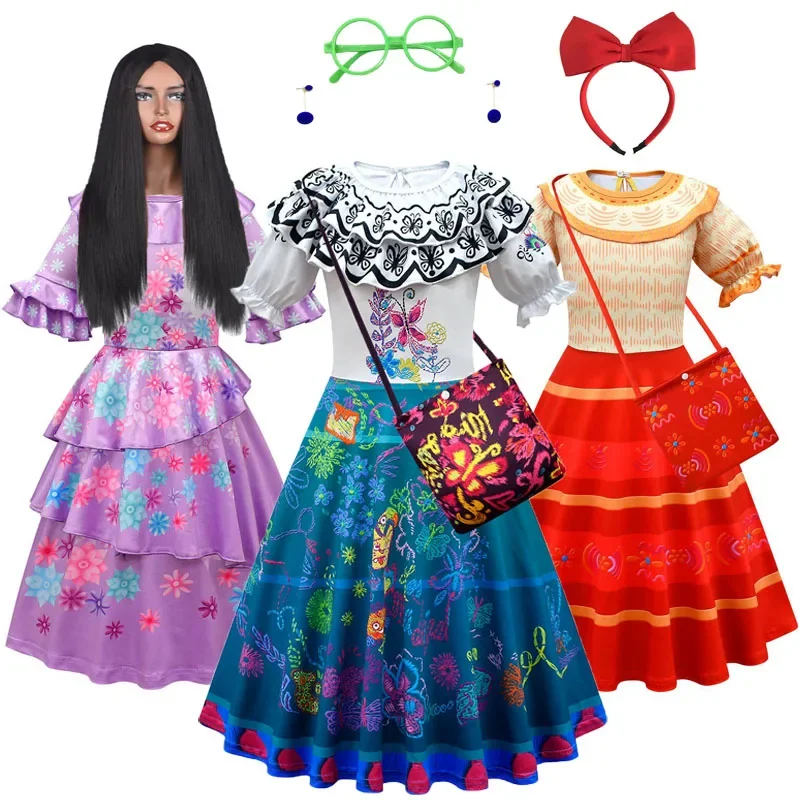 

Encanto Madrigal Louise Rok Panjang Anak Perempuan Gaun Putri Karnaval Topeng Anak-anak Dolores Cosplay Pesta Berdandan