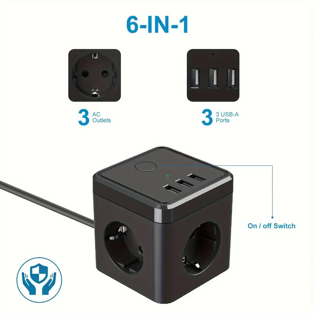 Power Strip with 2/3 USB Plug Cubic outlet with Cable Multiple Socket Switch for Office Home Travel Google Home Alexa