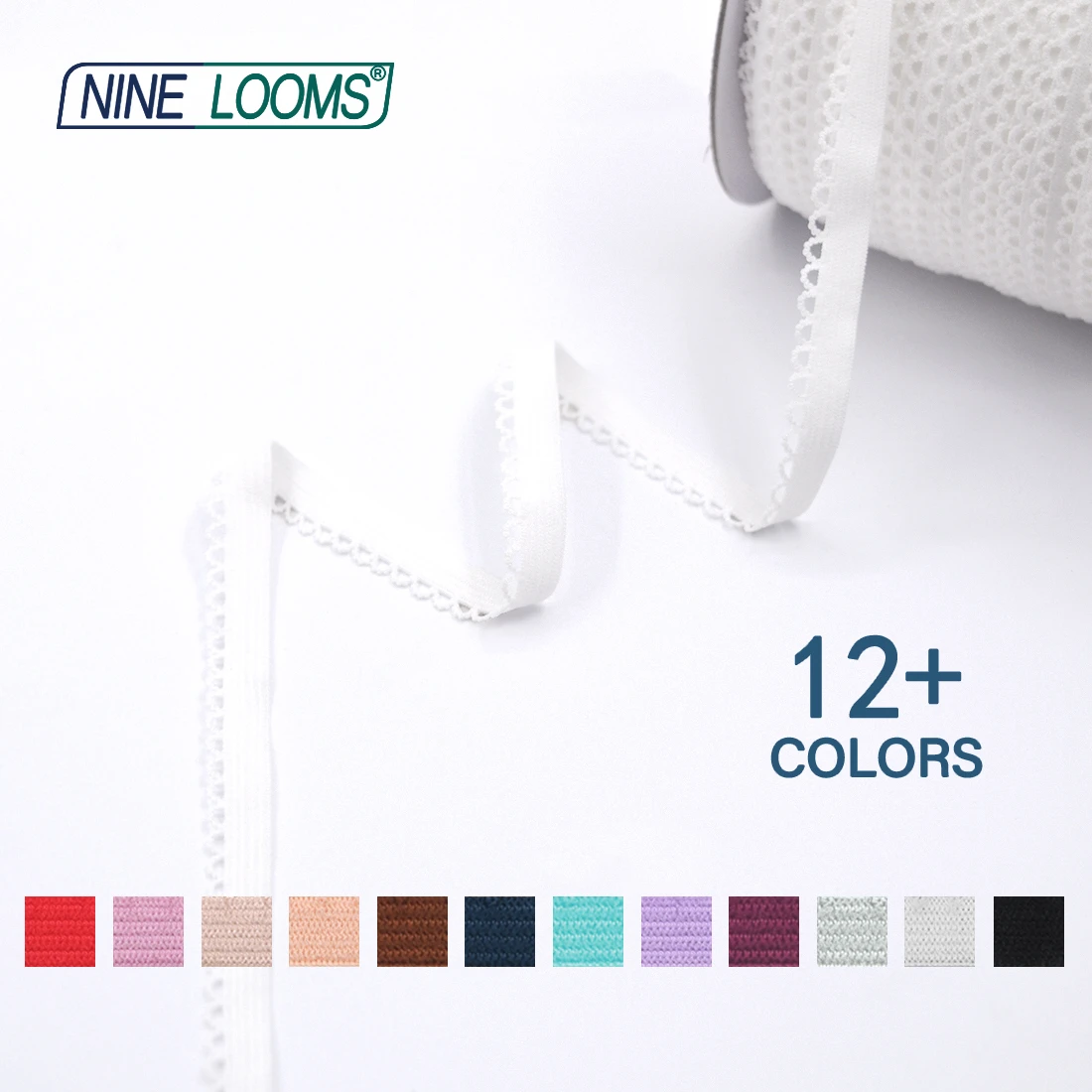 Neun Webstühle Rüschen Picot Loop Lace Trim Gummibänder 3/8 "10mm dekorative Spandex Gurtband Unterwäsche Nähen Handwerk 50 Yard von Spule – Detail 12