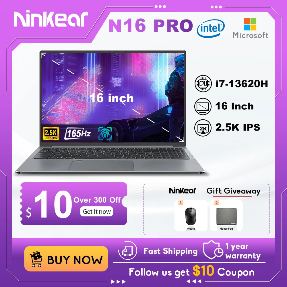 Ninkear N16 Pro Laptop 16 "2.5K 165Hz Intel Core I7-13620H Wifi 6 32Gb Ram 1Tb Ssd Laptop Windows 11 Notebook Computer Da Ufficio
