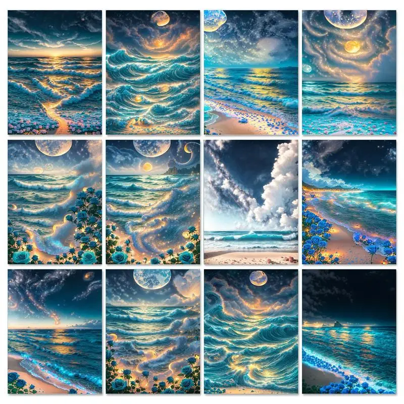 

GATYZTORY 40x50cm Painting By Numbers Illusionary Seaview DIY Frame Pictures Paint By Number On Canvas DIY Home Decoration