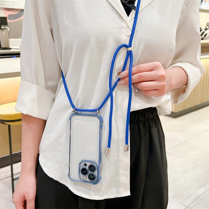 Luxury Shockproof Crossbody Phone Case with Lanyard Strap and Bumper Protection