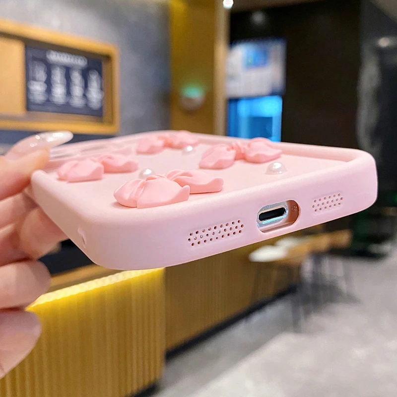 Elegant 3D Pearl Bow Soft Silicone Phone Case Cover