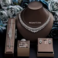 2024 New Luxury 4-piece Women's Wedding Jewelry Set Crystal Necklace Set Nigeria Dubai Jewelry Set 6