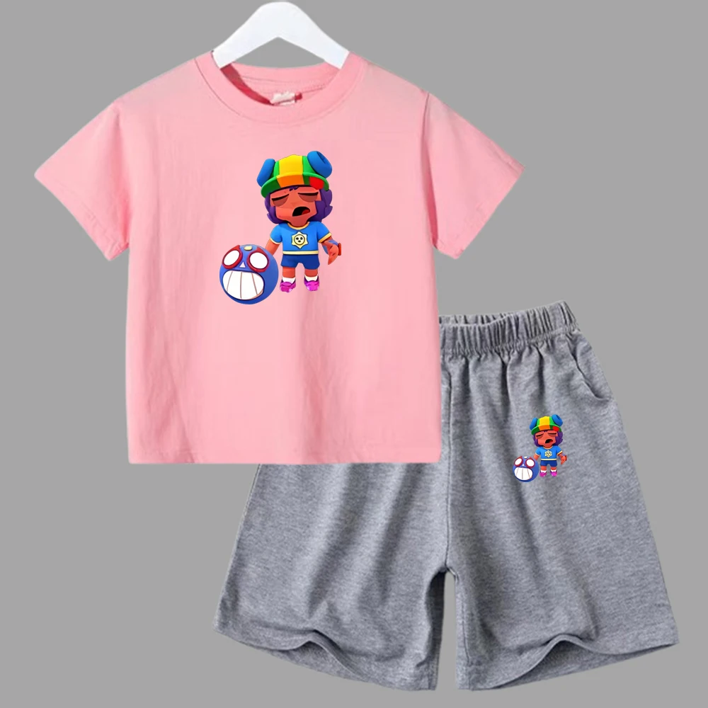 thumbnail image 1 of Conjunto de 2 piezas de camiseta y pantalones cortos divertidos de verano para niños y adolescentes, juego de lucha de algodón, Anime, Cosplay, ropa informal para niño y niña, conjunto para bebé, 1 of 5
