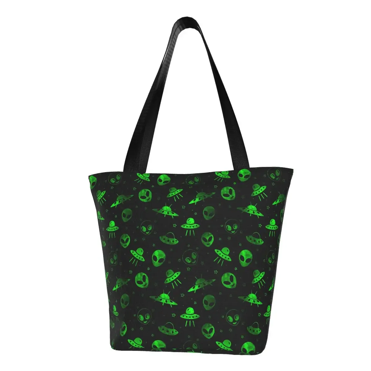 

Custom UFOs And Aliens Shopping Canvas Bags Women Recycling Grocery Shopper Tote Bags