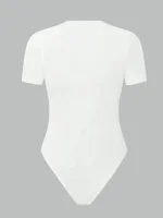 Solid Basic Short Sleeve Bodysuit for Women Summer Round Neck Bodycon Romper Bodysuit Blouse Streetwear - Image 3