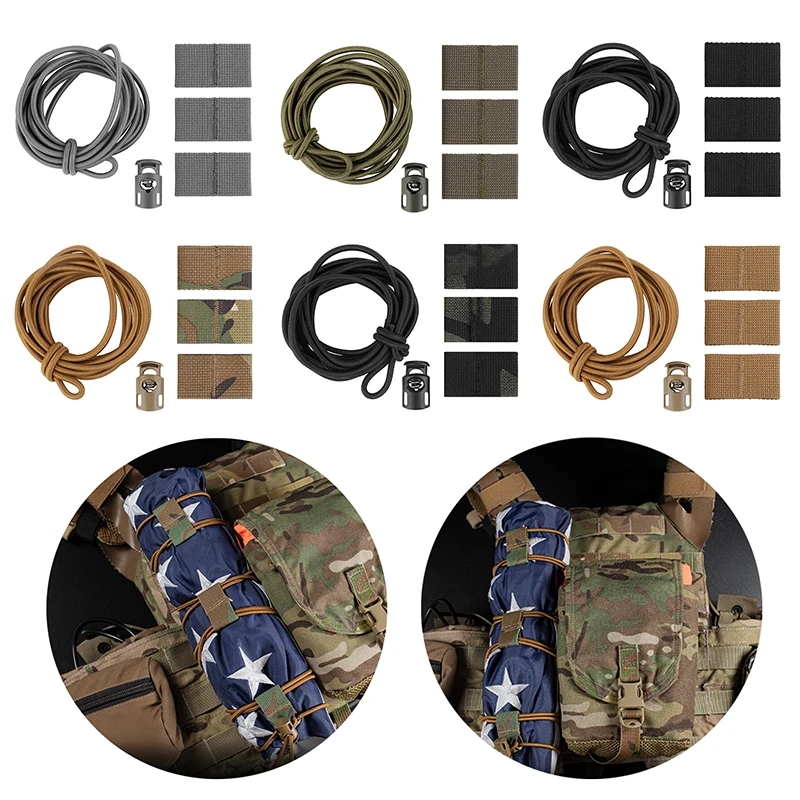 

New Tactical Old Glory Flag Bungee Elastic Fastener Strap Shock Cord Retention Webbing Loop Cord Lock Secure Attachment