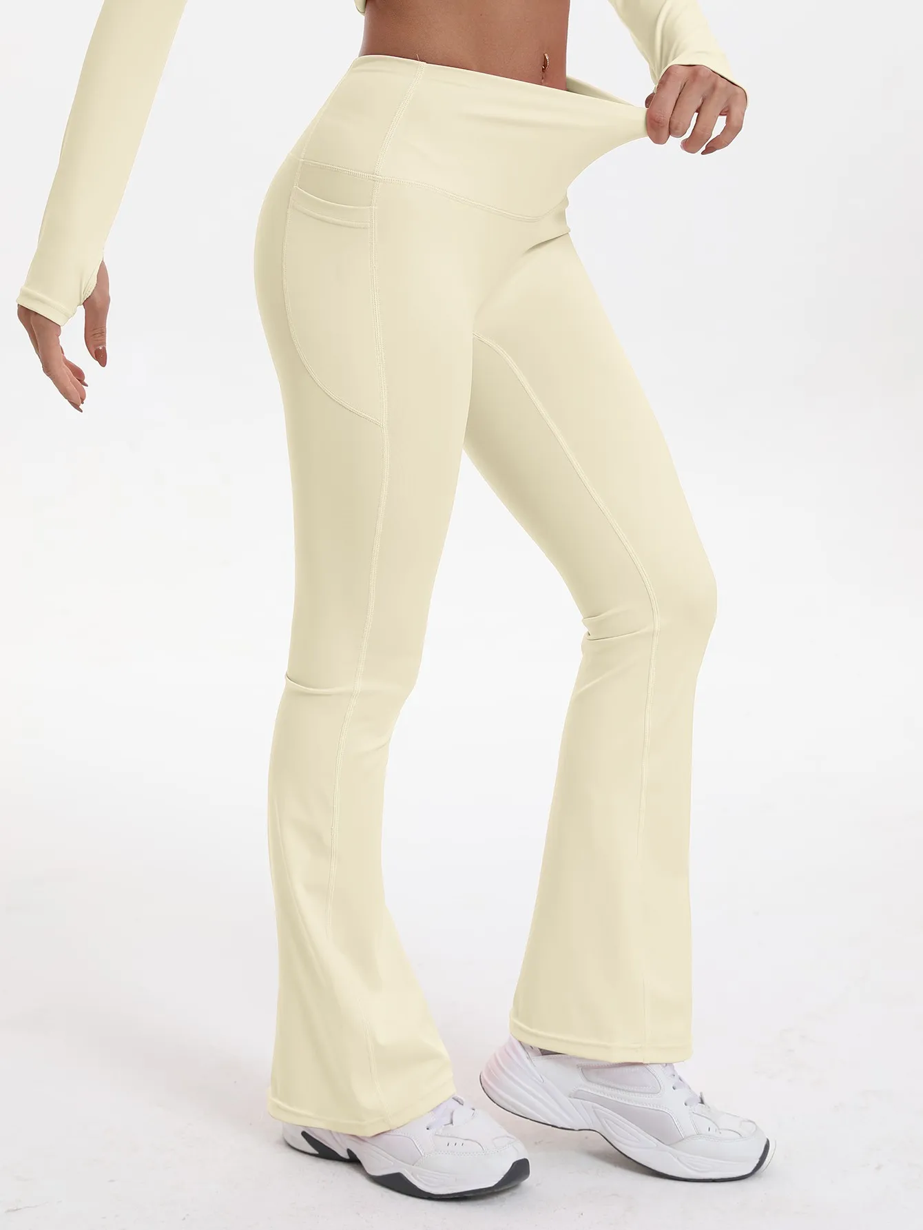 Women's Bell-bottom Yoga Leggings With Pockets Tummy Control High Waist Workout Pants Gym Running 3
