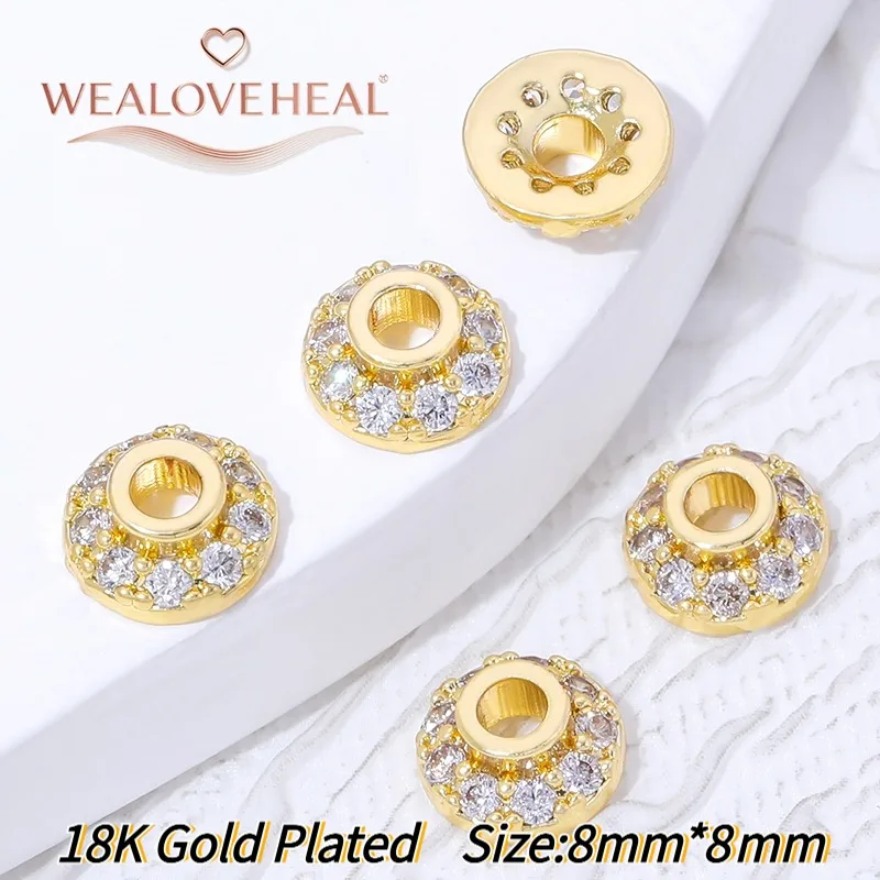 Modische 18K vergoldete Messing-Perlenkappen, mit Zirkonia besetzte Perlenendkappen für DIY handgefertigte Armbänder, Schmuckherstellungszubehör – Detail 21