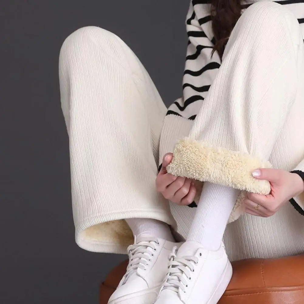 

Basic Fleece Trousers Cozy Plus Size Women's Winter Pants with High Waist Wide Leg Plush Softness for Warmth Comfort Women Solid