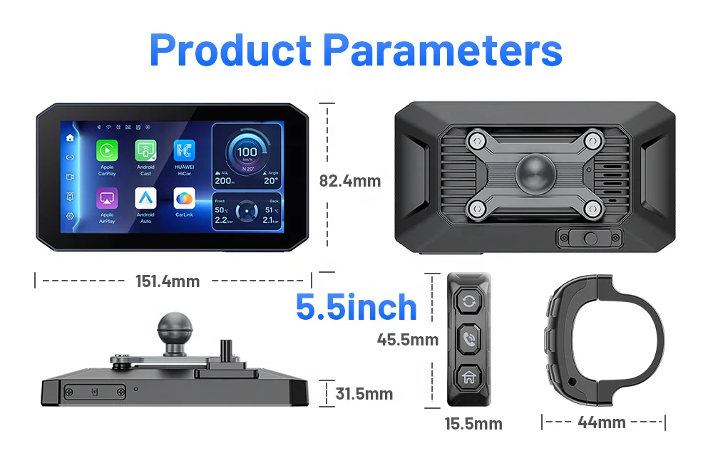 오토바이 네비게이션 GPS 도난 방지 퀵 릴리스 CarPlay 및 안드로이드 Auto 5.5인치 HD 화면 TPMS 듀얼