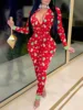 Women s Christmas Pajamas Romper Cute Print Long Sleeve Zip Up Hooded Jumpsuit Sleepwear 1