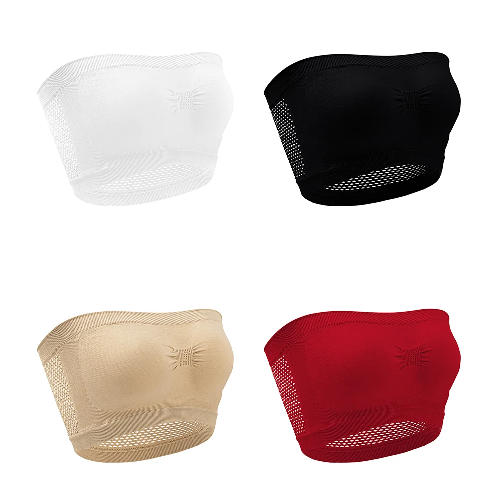 4PCS Women's Breathable Tube Top Ladies Girls Invisible Strapless Bra Top Bralette Women Sexy Tops Seamless Bra Bandeau Set