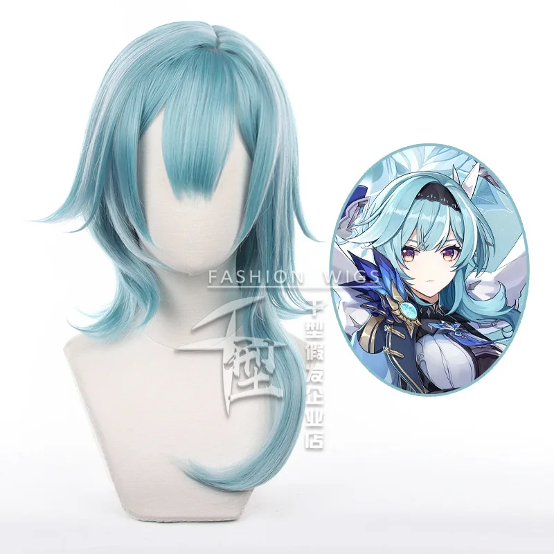 

Genshin Impact Eula Cosplay Wig Blue Mixed White Short Layered Synthetic Heat Resistant Hair Halloween Party Wigs