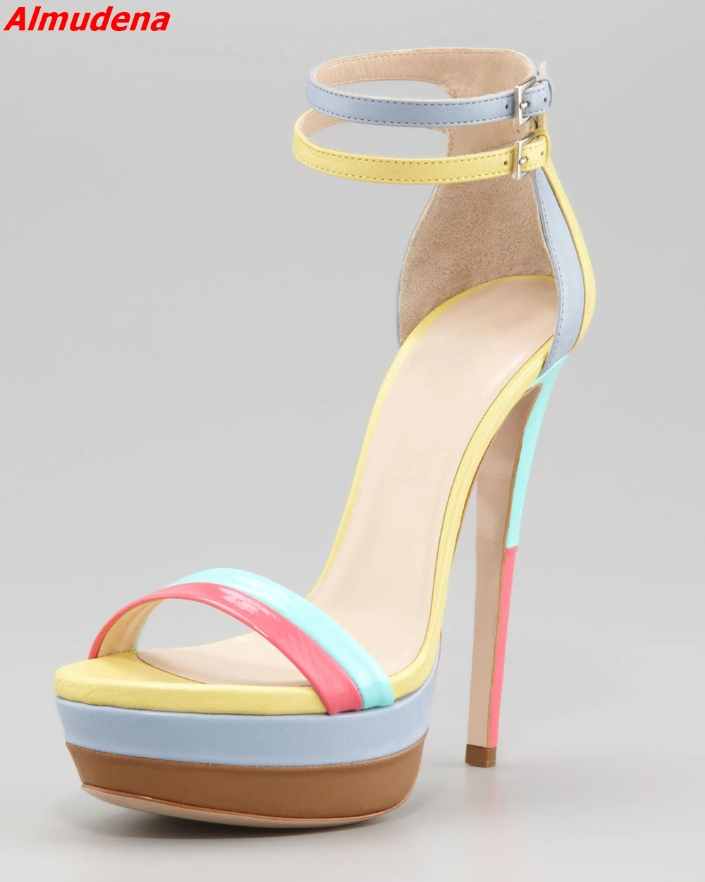 

Pu Mixed Colors Women Sandals Peep Toe Straight Strap Platform Ankle Buckle Sexy Stiletto Heel Summer Casual Party Fashion Shoes