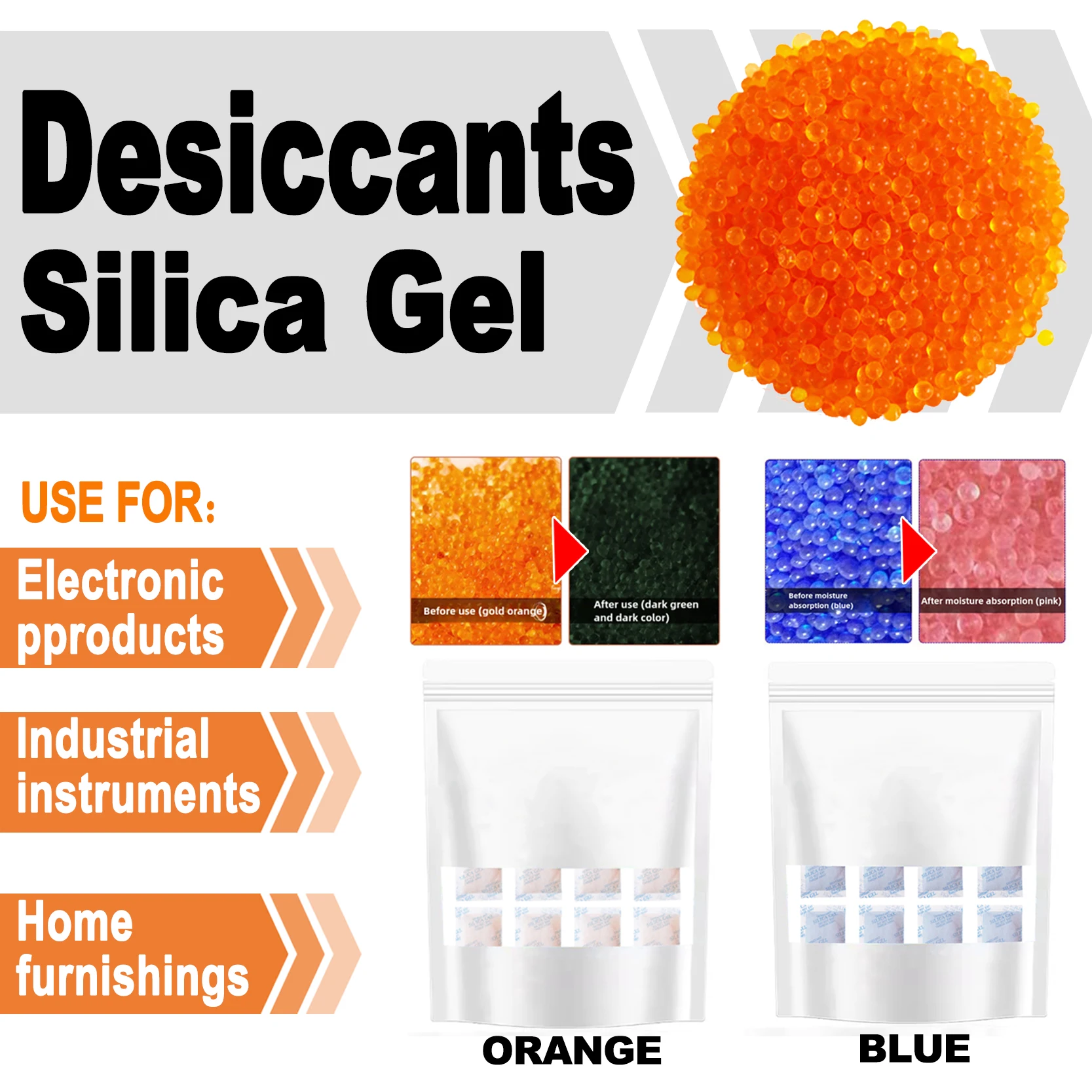 Orange Blue Waterproof Reusable Silica Gel Beads Bottles Moisture Absorber Desiccant Dehumidifie 10g 5/10/20/50pcs Package