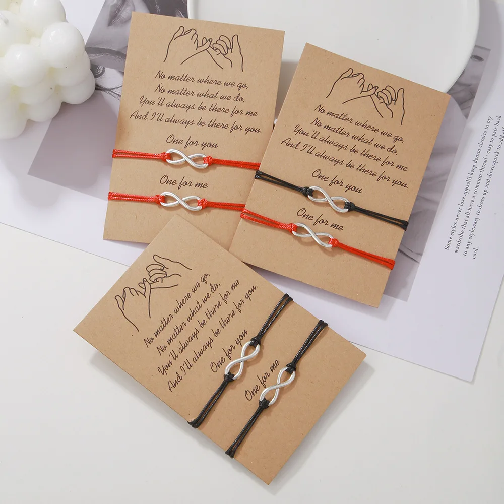 

2pcs/pair Infinity Charm Bracelet Silver Color Infinite Knot Adjustable Black Red Silk String Bijoux Jewelry For Women