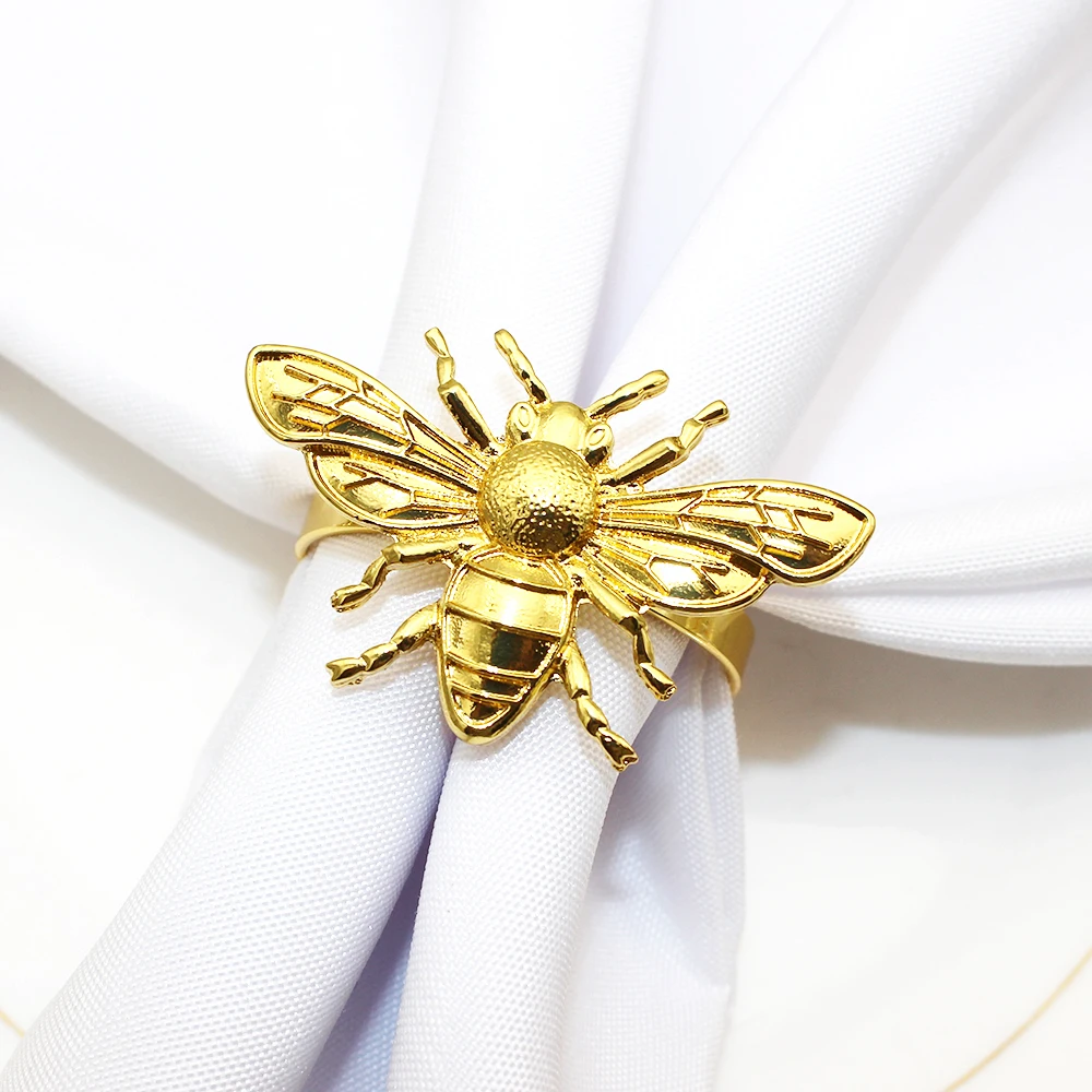 6Pcs Gold Napkin Rings Cute Bee Napkin Ring Holders for Christmas Thanksgiving Family Gatherings Wedding Decorations ERE92