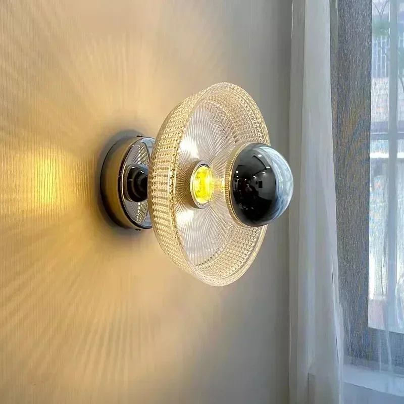 

Medieval French Bauhaus Wall Lamp Living Room TV Wall Bedside Bedroom Ins Style Retro Glass Corridor LED Wall Lamp
