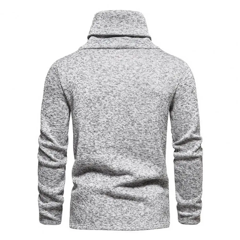 

Breathable Men Top Men's High Piled Collar Knitted Sweatshirt Warm Winter Pullover with Neck Protection Elastic Mid Length