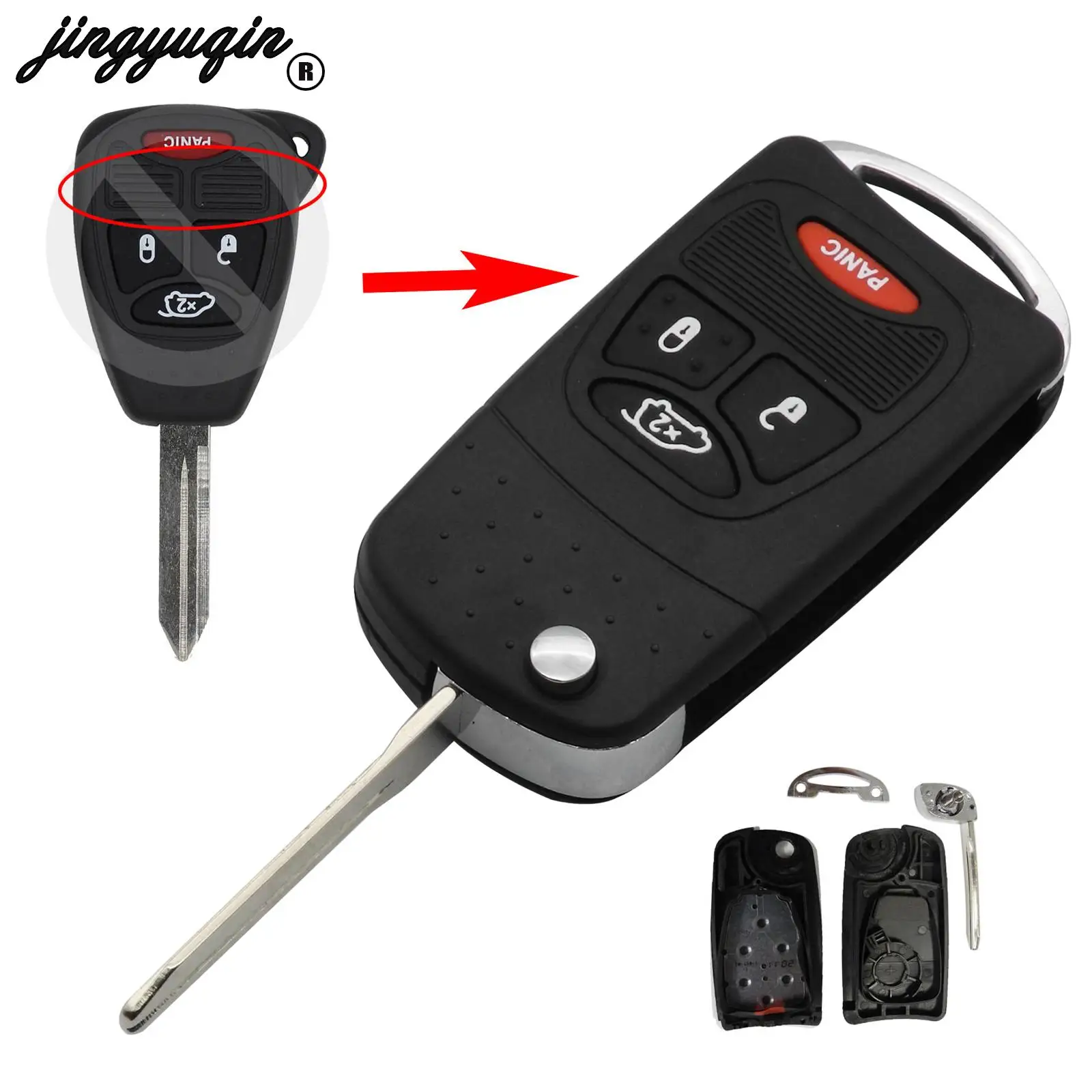 

jingyuqin 4 Buttons Remote Flip Folding Key Shell Case For Chrysler Sebring Pacifica Dodge Avenger Nitro Jeep Wrangler Liberty