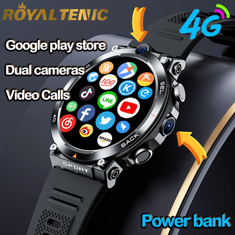 H10 4G LET Smartwatch 2G + 16G GPS NFC WIFI Dual HD telecamere videochiamata APP scarica Google Play Store 16G ROM con Power Bank