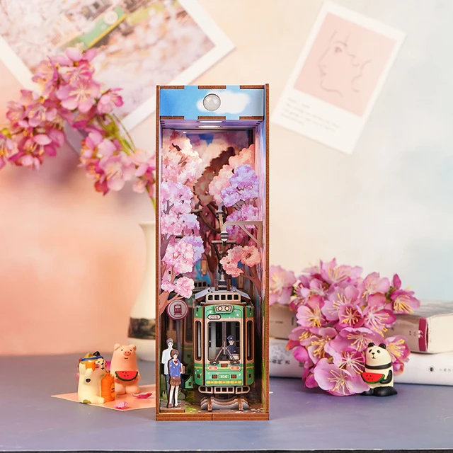 CUTEBEE DIY Book Nook Wooden Bookshelf Shelf Insert Miniatures House Model Kit Anime Collection Birthday Toy Gifts 3