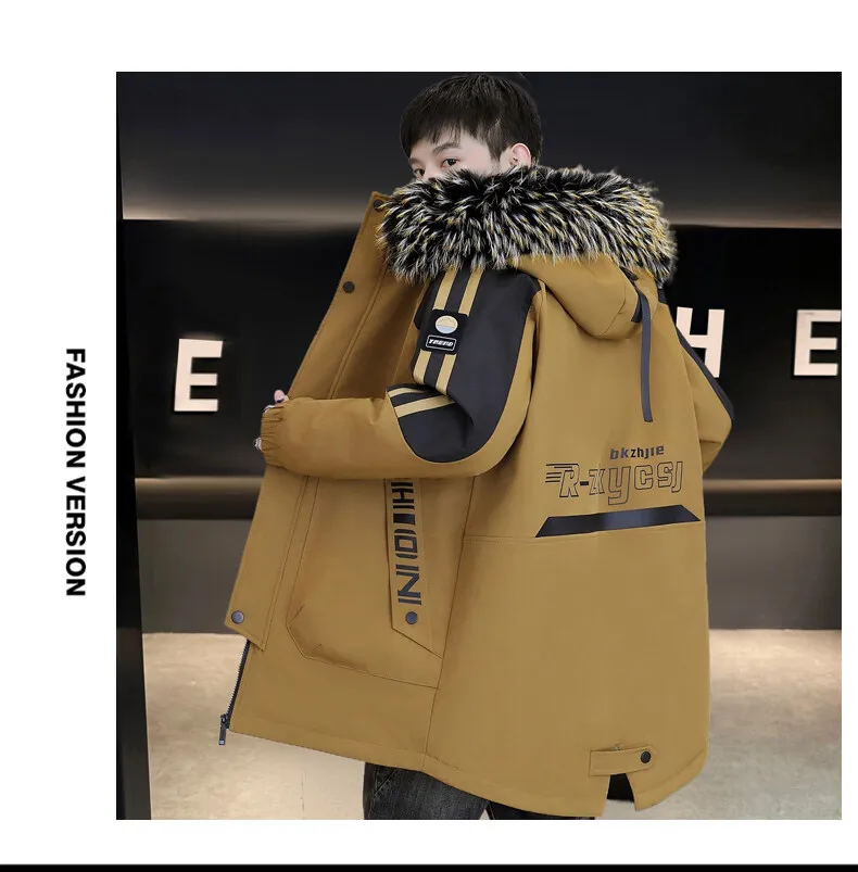 Casual Winter männer Warme Fleece Mit Kapuze Jacken Streetwear Mid-Länge Verdicken Plüsch Mäntel Lose Windjacke Pelz Kragen Top parkas – Detail 11