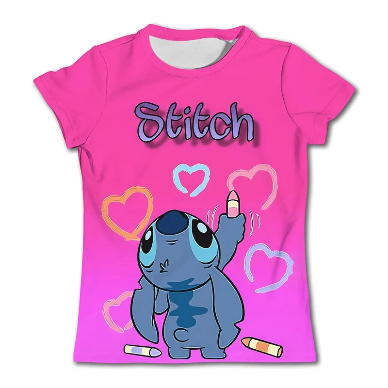 

2024 Stitch Girl's Clothes 3-12 Years Red Children's T-shirt Baby T-shirt Kids Clothes Girls T-shirts