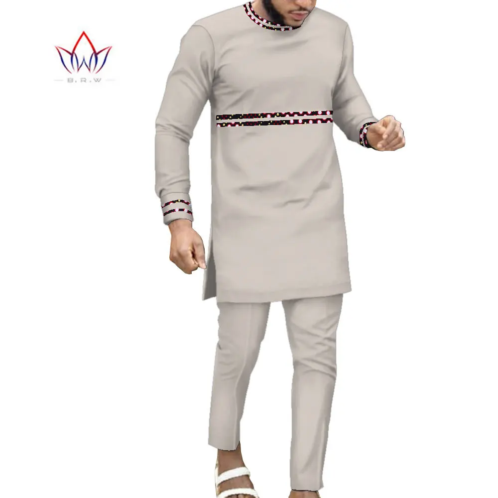 

2 Pieces Pants Sets Cotton Riche Men Long Top Shirt and Trouser Suit Sets Men Party Suits Casual African Men Clothing wyn1471