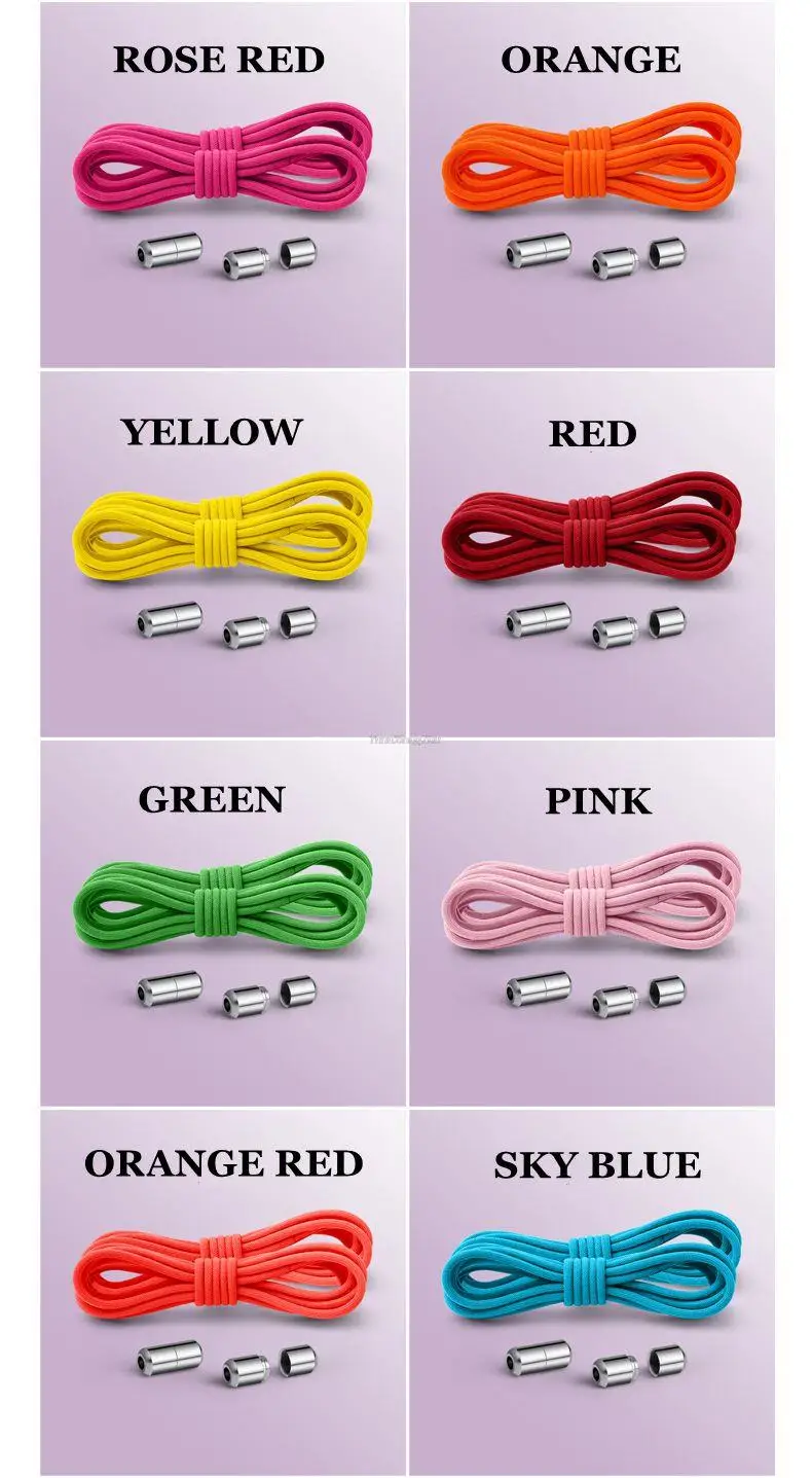 2024 New Round Elastic Laces Sneakers Shoelaces Without Ties No Tie Shoe Laces Kids Adult Quick Shoe Lace Rubber Bands for Shoes