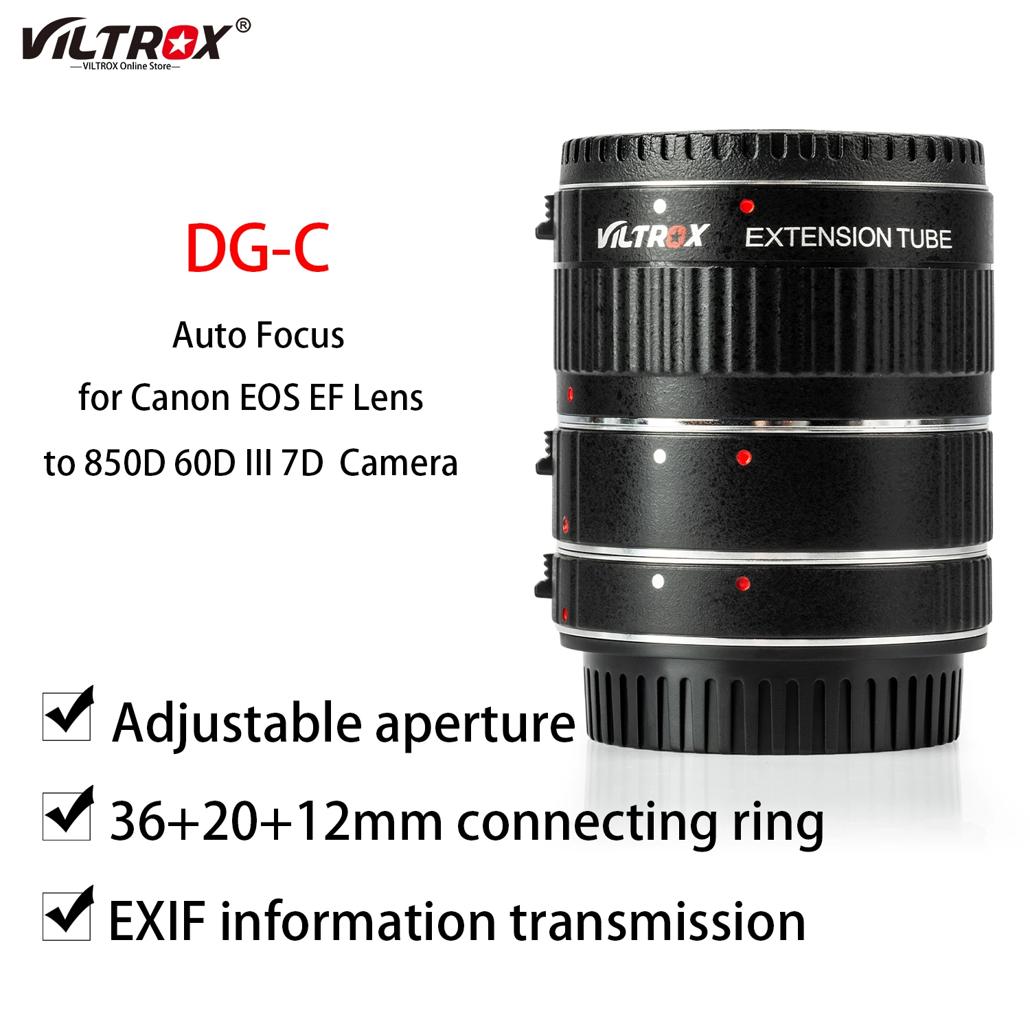 

Viltrox DG-C Lens Adapter Ring Mount Auto Focus AF Macro Extension Tube for Canon EOS EF Lens DSLR camera 850D 60D III 7D II 80D