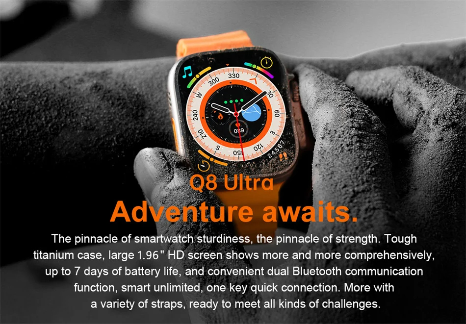Montre connectée NFC Ultra Series 8 : écran HD de 1,96", appel Bluetooth, suivi d'activité, montre connectée étanche