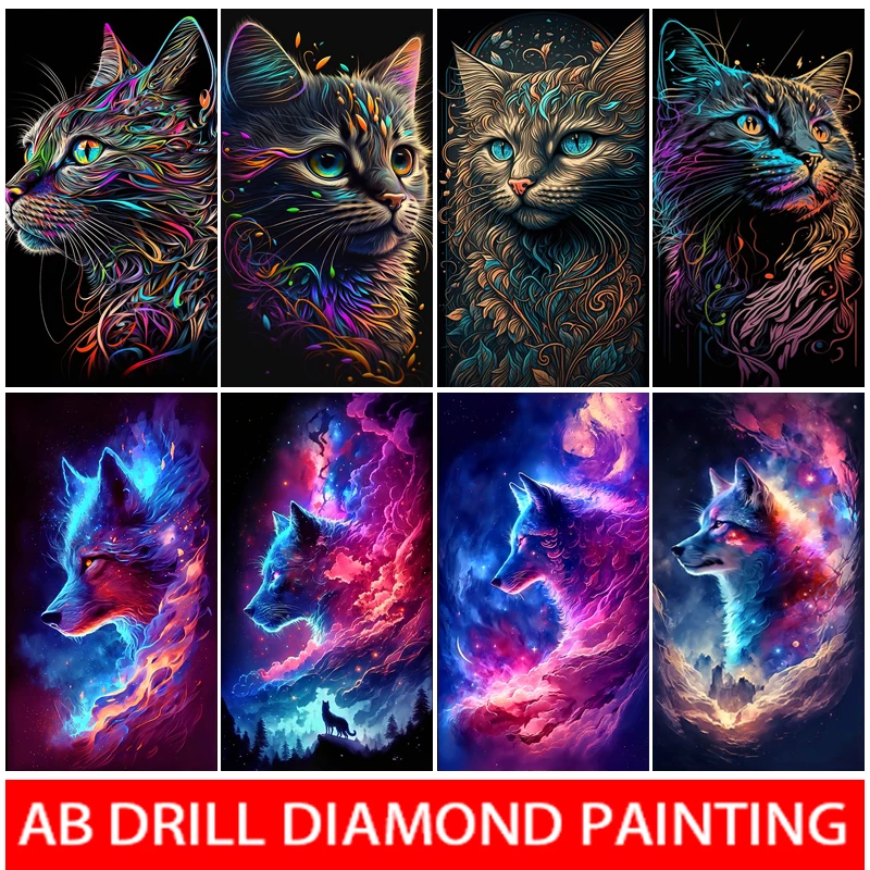

5D DIY Diamond Painting Colourful Cat Lion Full Round Square AB Rhinestones Drill Embroidery Cross-stitch Kits Home Decor Craft