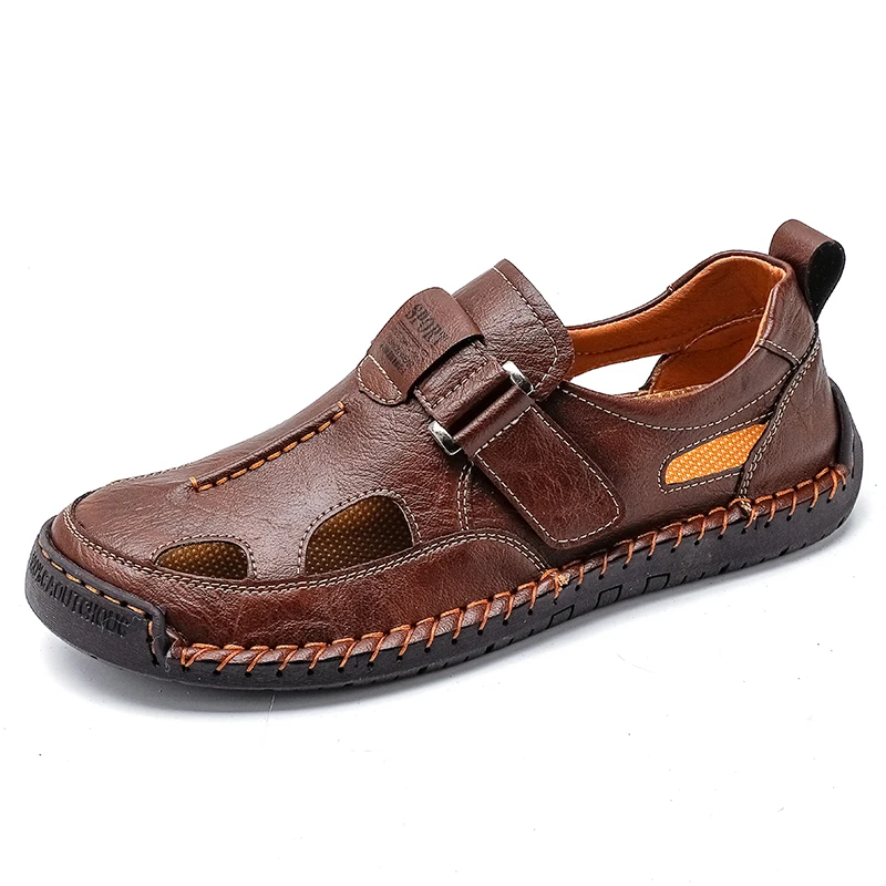 Summer Men's Split Leather Sandals Outdoor Flat Shoes Walking Sandals Men's Beach Roman Sandal Platform Fashion Men's Sneakers