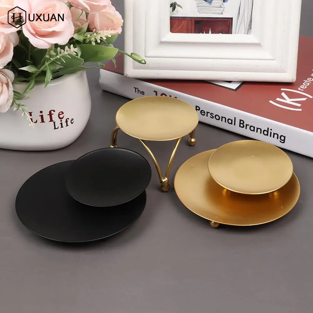 Candle Holders Iron Black Gold Plated Candle Holders Pillar Metal Plate For Wedding Party Festival