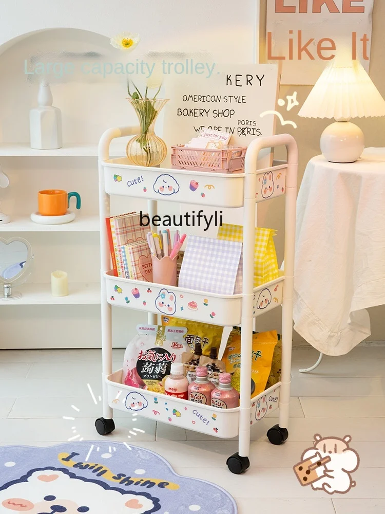 

zqTrolley Rack Floor Snack Mobile Dormitory Kitchen Toy Bedroom Living Room Storage Rack