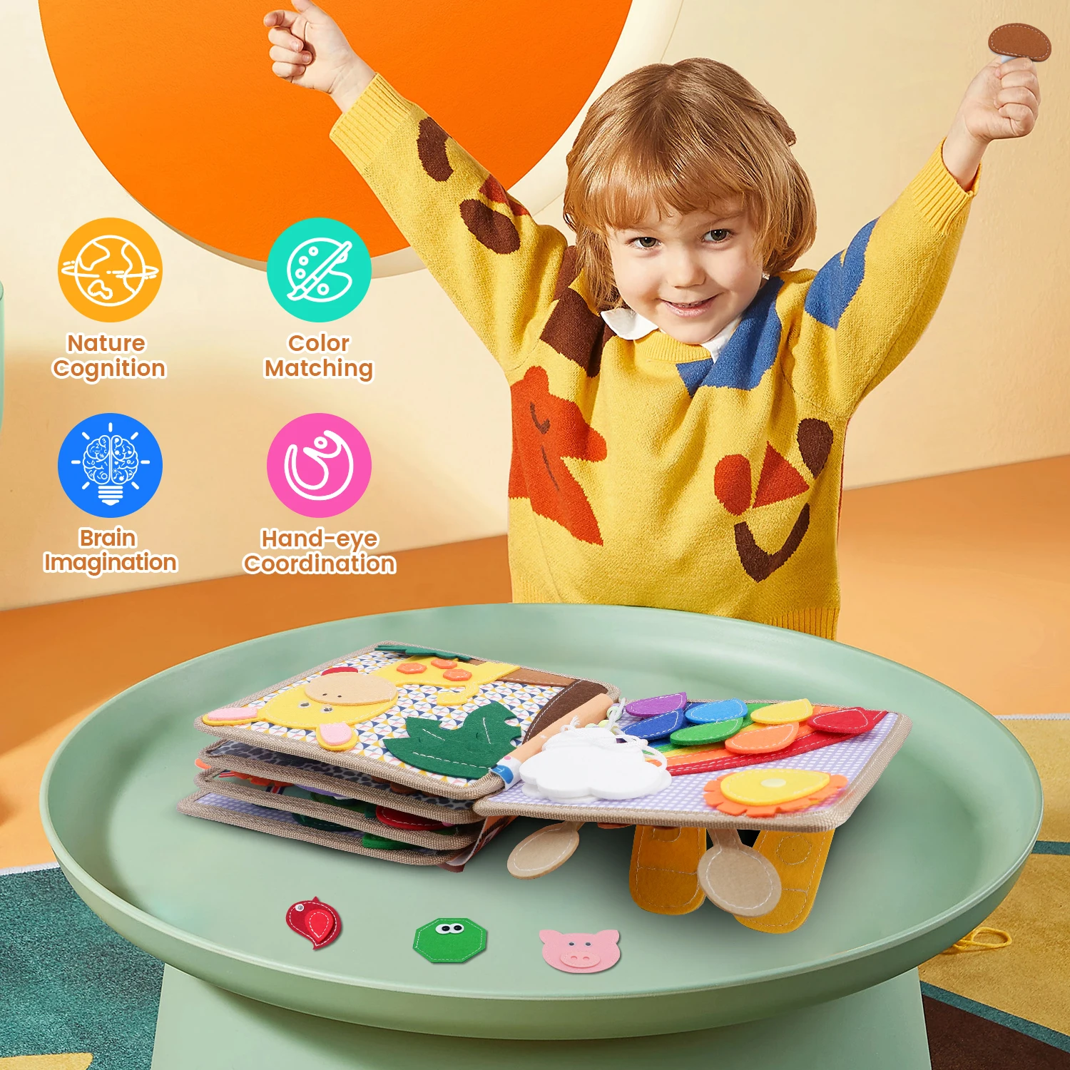 Montessori Toys Busy Book for Kids Color Shape Animal Cognition Early Education Toys Giraffe Quiet Book Fine Motor Toys 2