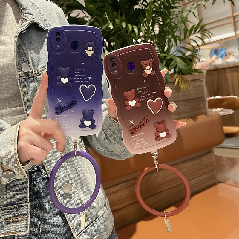 Bracelet Mobile Cover Samsung A20 3D Luxury Cute Bear Cartoon Soft