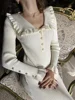 TARUXY High Waist Ruffled Maxi Dresses For Women Autumn Winter Knitted Slim Long Dress Women's Vintage Dress Woman Retro Elegant 2