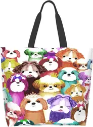 Charming Tie Dye King Charles Spaniel Puppy Tote Bag - Reusable and Colorful Shoulder Bag with Cute Cartoon Design (3)