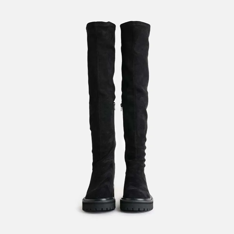 

MUMANI Woman‘s 2022 New Concise Microfiber ANN Solid Square heel Round Toe Over The Knee Zipper Modern Boots