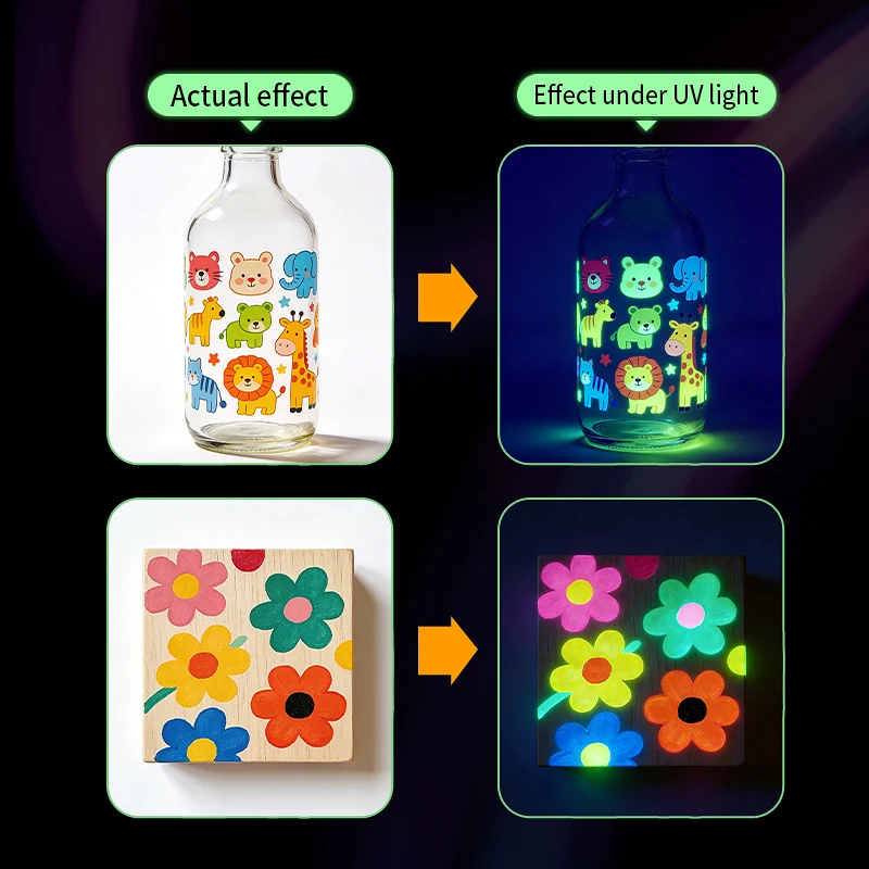 12개/세트 UV 야광 페인트 마커 형광 블랙라이트 반응펜 세척 가능한 네온 아트 (레이브, 파티, 할로윈 그래피티용)