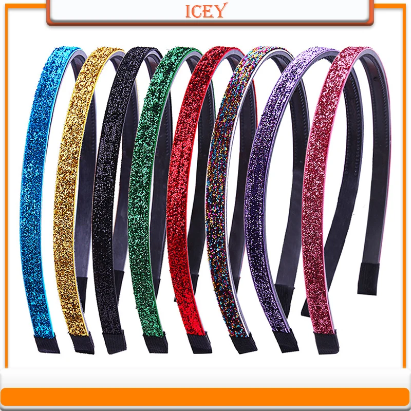 1pc Sequin Hairband Glitter Hair Bands for Girls Colored Adult Kids Covered DIY Headbands Wholesalers Hair Accessories disney world minnie ear headband for child earswomen disneyland mickey adult women disneyland leather plush sequin cosplay girls