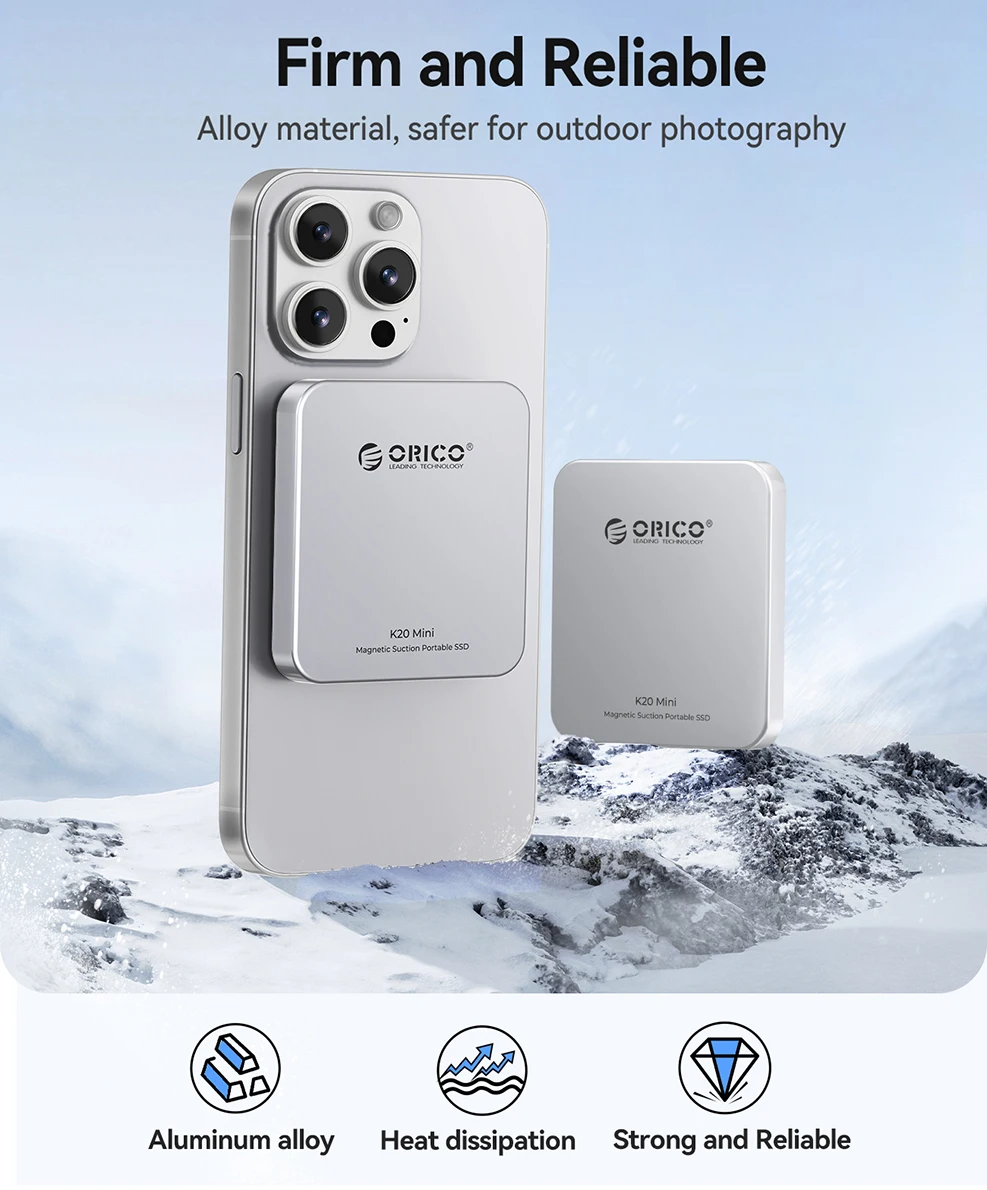 ORICO 20Gbps 마그네틱 PSSD 2TB 1T 512GB 휴대용 SSD 솔리드 스테이트 드라이브 2000MB/s 외장 하드 드라이브 4K 120fps for iPhone K20Mini