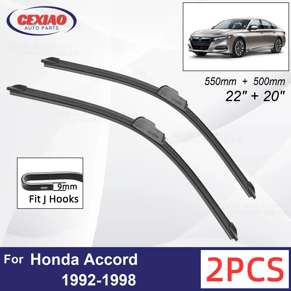 

Автомобильный стеклоочиститель для Honda Accord 1992-1998, передние стеклоочистители, мягкие резиновые стеклоочистители для автомобильного лобового стекла, 22 дюйма + 20 дюймов, 550 мм + 500 мм